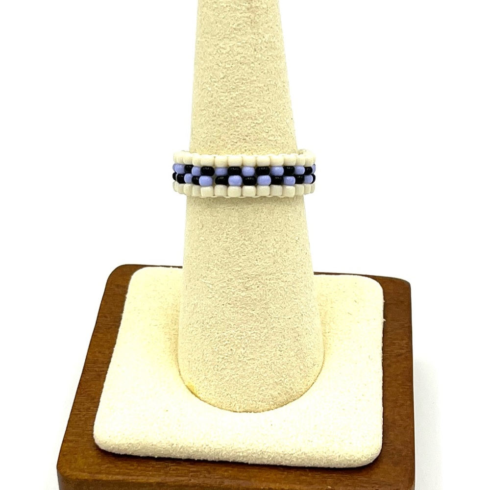 HAND CRAFTED Cream and Purple Beaded Ring